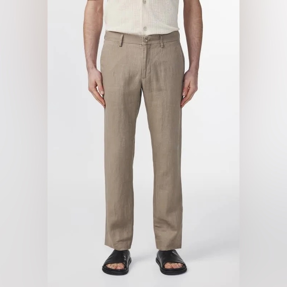 NN.07 Theo Classic Linen Slim Fit Trouser Greige 28 x 30